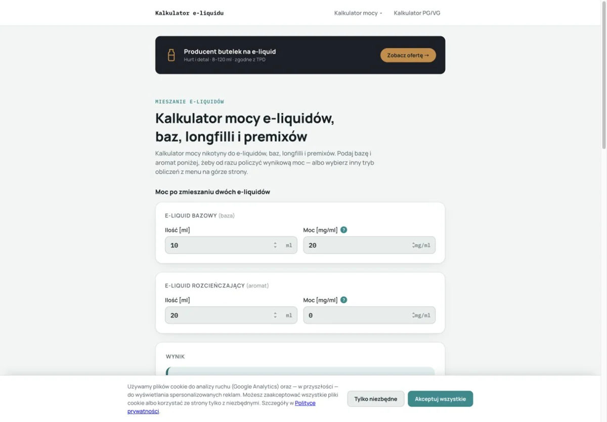 Podgląd strony kalkulatorvape.pl