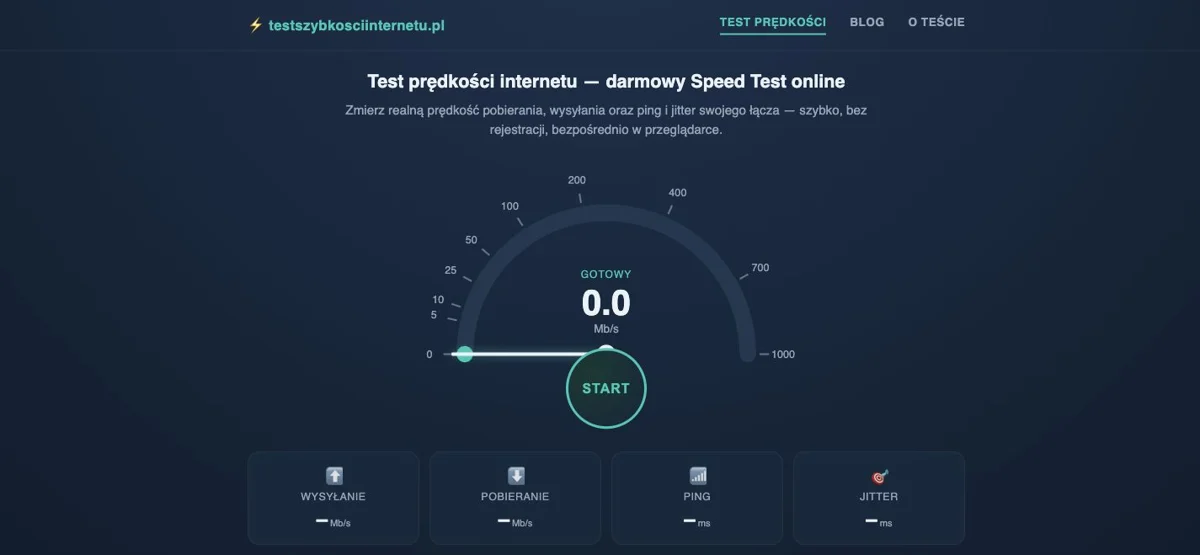 Podgląd strony testszybkosciinternetu.pl